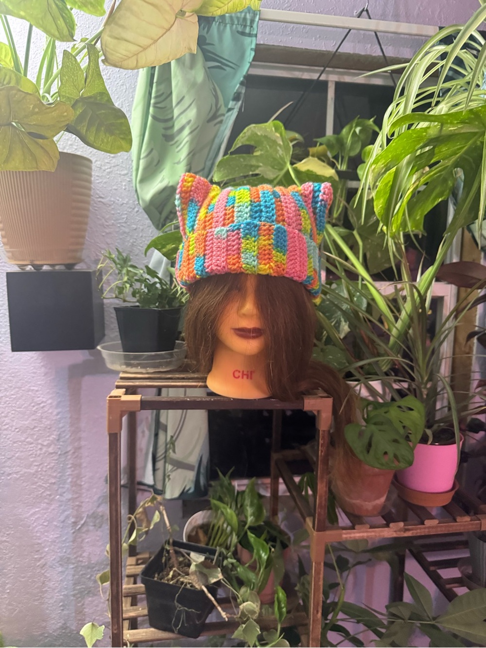 Handmade Multicolor Knit Cat Ear Beanie Hat